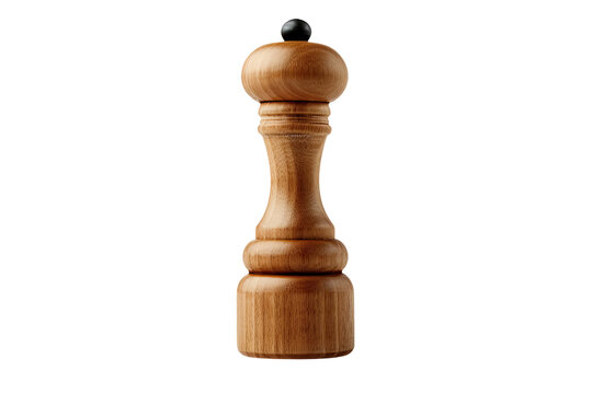 A stylish wooden pepper grinder isolated on transparent background