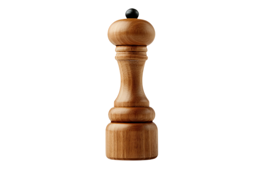 A stylish wooden pepper grinder isolated on transparent background