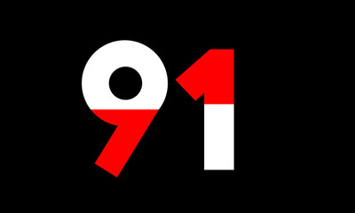 91 Red White Half Modern Number Logo