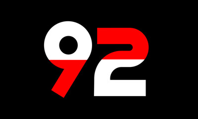 92 Red White Half Modern Number Logo