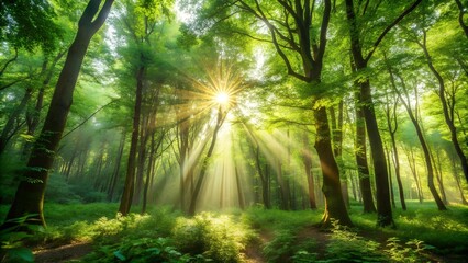 Obraz premium Sun-Dappled Symphony: A Play of Light and Leaf AI generated