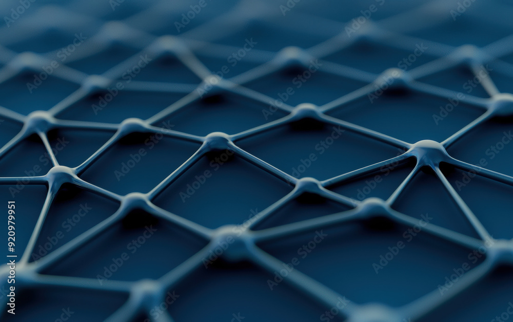 Poster close-up of a network of interconnected nodes forming a geometric pattern. surface is shown in blue 