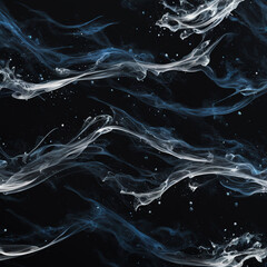 Abstract aesthetic black background with splashes of blue and white ink forming a current of waves | Variant 6