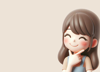 Japanese cartoon character, portrait of a young woman in 3D style design on light background. Human person feelings expression concept