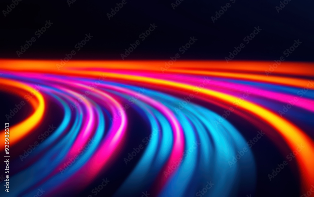 Poster vibrant neon light trails in motion on a dark background, creating a dynamic and futuristic abstract