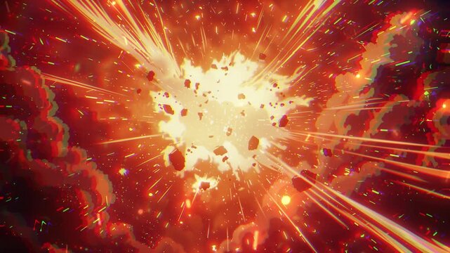Anime-style manga graphics featuring a cartoon explosion with a 'boom' effect and a dynamic sunburst design. Graphic art.