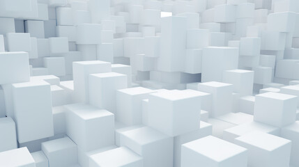 Large number of white cubes arranged in a seemingly random pattern. Cubes Background, Wallpaper.