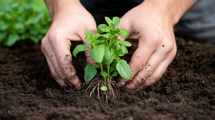 person planting a seedling