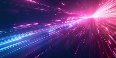 Fototapeta premium Abstract background with pink and blue glowing lines converging.