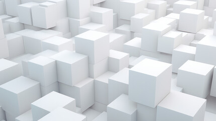 Obraz premium Large number of white cubes arranged in a seemingly random pattern. Cubes Background, Wallpaper.