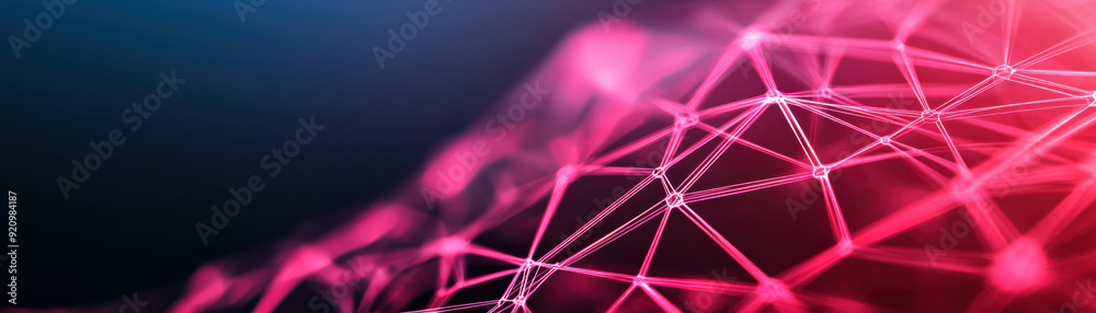 Poster abstract futuristic digital representation of a network connection with red neon lines and nodes on 