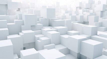 Obraz premium Large number of white cubes arranged in a seemingly random pattern. Cubes Background, Wallpaper.