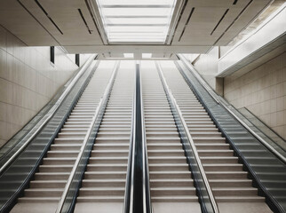 A long, narrow, and empty staircase in a building