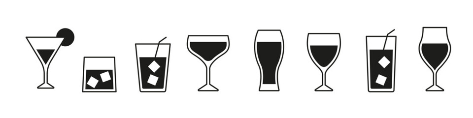 Glass icon set. Alcohol glass icon.