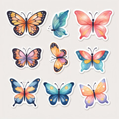  Watercolor butterfly art decor, fantasy, dreamy design, colorful insect sticker, nursery. Generated AI
