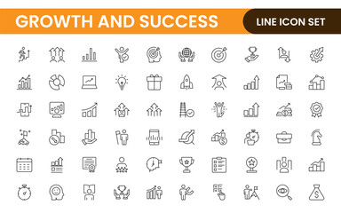 Growth and Success modern outline style icons set. Successful business development, plan and process symbol illustration.