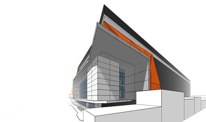 3d rendering sketch of modern building 