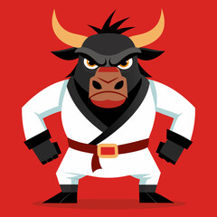 Naklejka premium karate bull maskot in kimono