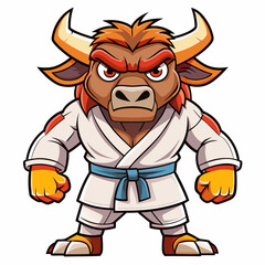 Naklejka premium karate bull maskot in kimono