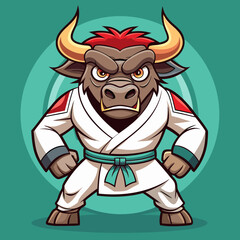 Obraz premium karate bull maskot in kimono