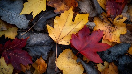 Vibrant Autumn Leaves Carpeting the Forest Floor in Serene Landscape