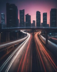 Fototapeta premium Cityscape with Light Trails at Dusk