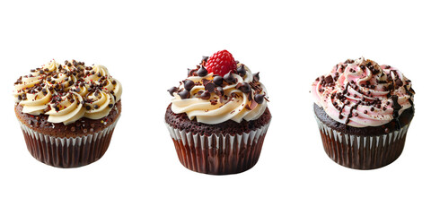 Chocolate and vanilla cup cake isolated on white background