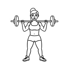 Fitness Girl Lifting Heavy Barbell Vector Illustration - Cartoon Clipart and Line Art Design