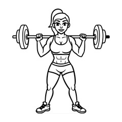 Obraz premium Fitness Girl Lifting Heavy Barbell Vector Illustration - Cartoon Clipart and Line Art Design