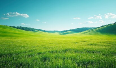 Serene Valley Vista: A picturesque landscape of rolling green hills bathed in sunlight, a perfect representation of tranquility and natural beauty. 