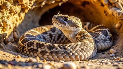 Obraz premium A Western Diamondback Rattlesnake Finds Shelter in the Shadows of Simi Valley's Hiking Trails AI Generated