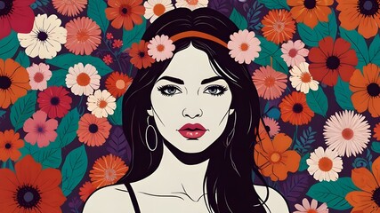 Vector illustration March 8, girl in flowers International Women's Day place for text. Feminism concept, gender equality women's rights