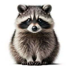 Obraz premium Close up of a raccoon sitting on isolated white backgrou
