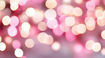 A vibrant pink and white bokeh background with soft circular lights creating a dreamy, festive, and abstract visual effect perfect for celebrations.