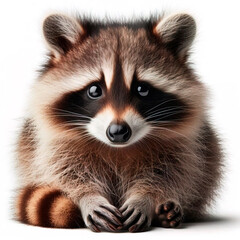 Obraz premium Close up of a raccoon sitting on isolated white backgrou