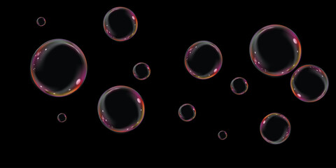 Bubble PNG. Set of realistic soap bubbles. Bubbles are located on a transparent background. Vector flying soap bubbles. Water glass bubble realistic png