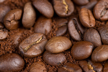 natural ground and roasted coffee for making a drink