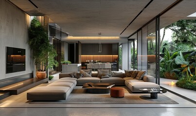 Luxurious modern villa with a private garden.