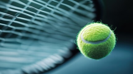 This image captures a tennis ball in mid-air, perfectly centered and in focus, with a blurred...