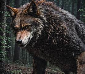 Fototapeta premium A wolf with a menacing look on its face