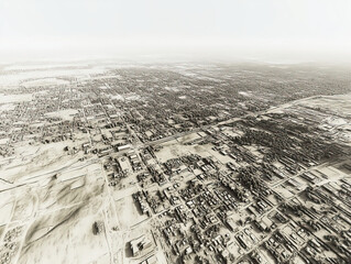 Technical aerial visual, 3D LiDAR GIS aerial map satellite scan model isolated, showing Fresno , USA. Elevation, topography, render