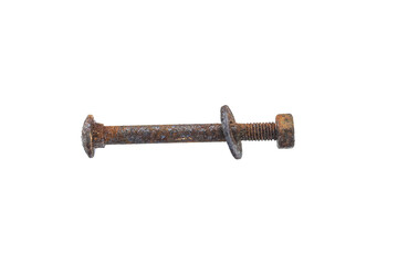 the old bolt and nut is rusty  on white background closeup,isolated