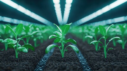 Futuristic Diamond-Themed Greenhouse Holographic Interface in Modern Farming with Copy Space, High Detail 8K Resolution