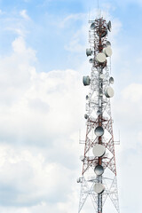  antenna  on communication tower on blue sky background