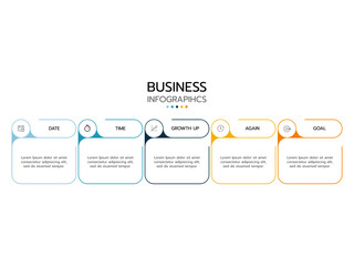 5 Steps business infographic thin line process with square template. Vector illustration. Timeline processes with 5 options, steps or parts.