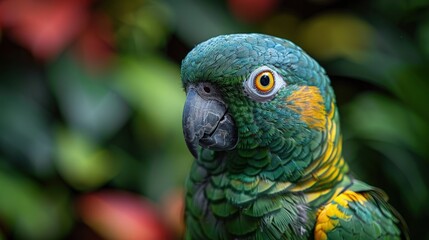 Fototapeta premium Close-up Portrait of a Green and Yellow Parrot