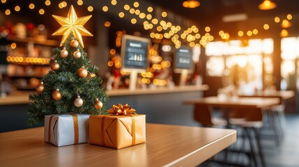 Charming Christmas scene featuring a decorated tree and beautifully wrapped gifts, perfect for holiday-themed projects and celebrations.