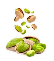 Pistachio nuts in closeup isolated