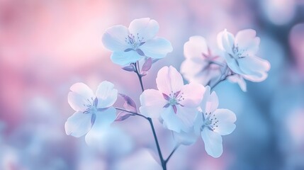 Fototapeta premium Delicate Pastel Blossoms on Branches Capture Spring's Serene Beauty