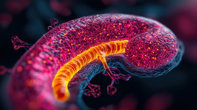 Pancreatic Enzyme Secretion in Action - Detailed 8K Illustration, Copy Space Available for Text